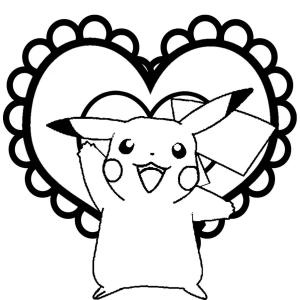 Kalp boyama sayfası, Heart coloring page, Kalbi olan Pikachu, 