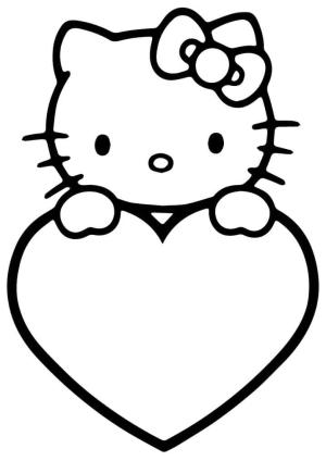 Kalp boyama sayfası, Heart coloring page, Merhaba Kitty ve Kalp, 