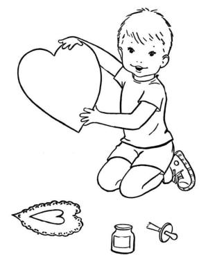 Kalp boyama sayfası, Heart coloring page, Kalp Tutan çocuk, 