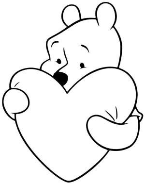 Kalp boyama sayfası, Heart coloring page, Kalbi Olan pooh Ayı, 