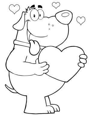 Kalp boyama sayfası, Heart coloring page, Kalp Tutan Karikatür Köpek, 