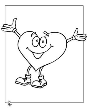 Kalp boyama sayfası, Heart coloring page, Mutlu Karikatür Kalp, 