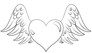 Kalp boyama sayfası, Heart coloring page, Kanatlı Kalp, 