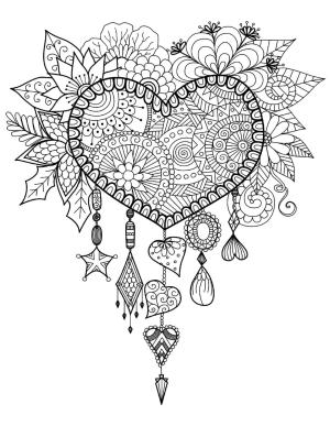 Kalp boyama sayfası, Heart coloring page, Kalp Mandala, 