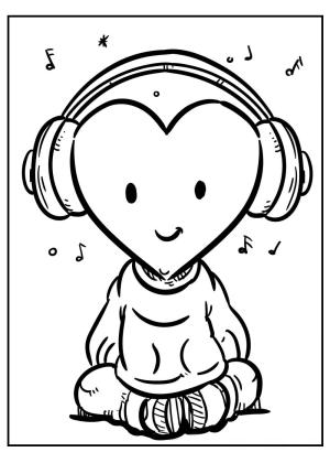 Kalp boyama sayfası, Heart coloring page, Kalp müzik Dinleme, 