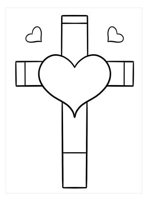 Kalp boyama sayfası, Heart coloring page, Kalp ile çapraz, 