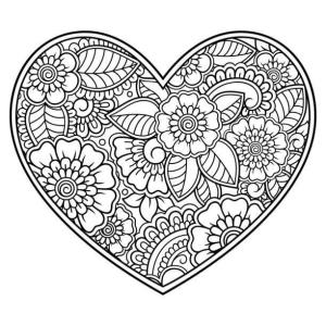 Kalp boyama sayfası, Heart coloring page, Çiçek Kalp, 