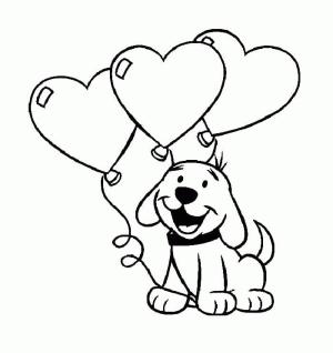 Kalp boyama sayfası, Heart coloring page, Balon Kalp Tutarak Köpek, 