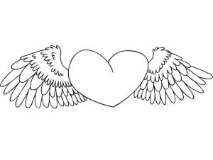 Kalp boyama sayfası, Heart coloring page, Kanatlı basit Kalp, 