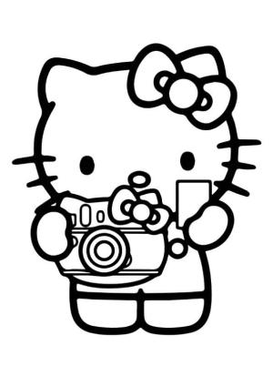 Kamera boyama sayfası,  coloring page, Hello Kitty Kamerayı Tutuyor, 