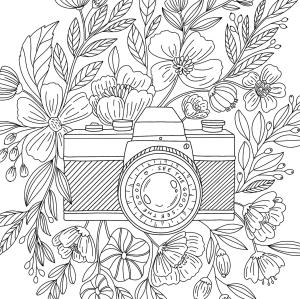 Kamera boyama sayfası,  coloring page, Çiçekli Kamera, 