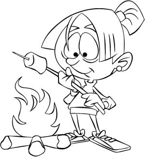 Kamp boyama sayfası,  coloring page, , Girl Grilling Food At Camping
