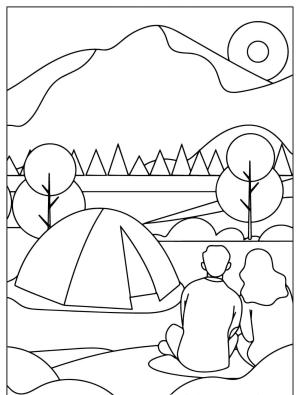 Kamp boyama sayfası,  coloring page, , Boy And Girl Going Camping Together