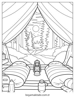 Kamp boyama sayfası – okul öncesi, evde etkinlik
