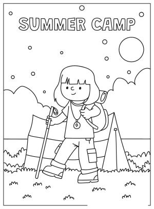 Kamp boyama sayfası,  coloring page, , Girl Going Camping
