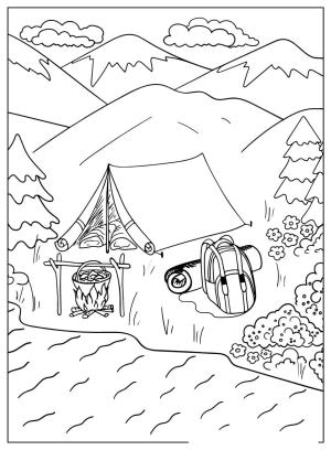Kamp boyama sayfası,  coloring page, , Camping Near The River