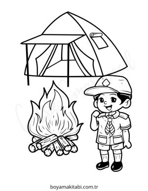 Kamp boyama sayfası – çocuklar için, çizgi film temalı