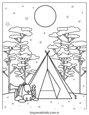 Kamp boyama sayfası – boyama etkinliği, çocuk aktivitesi