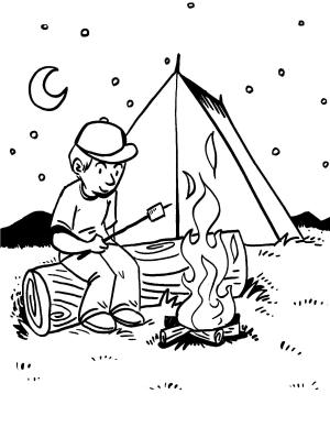 Kamp boyama sayfası,  coloring page, , Campfire Night