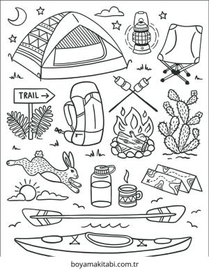 Kamp boyama sayfası – evde etkinlik, ücretsiz yazdır