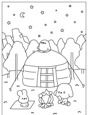 Kamp boyama sayfası,  coloring page, , Animal Camping Cute
