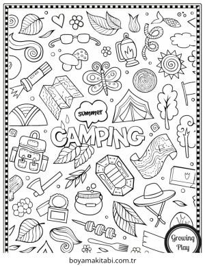 Kamp boyama sayfası – el becerilerini geliştirir, boyama çalışması