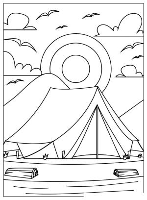 Kamp boyama sayfası,  coloring page, , Camping Scene In The Sun On Summer Day