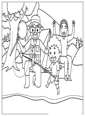 Kamp boyama sayfası,  coloring page, , Family Camping And Fishing