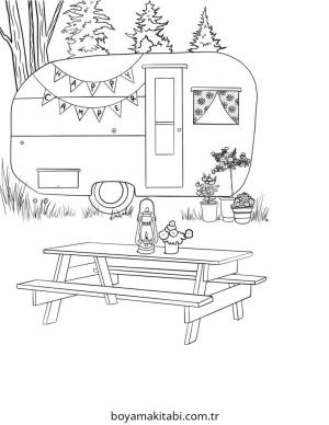 Kamp boyama sayfası – boyama etkinliği, çocuk aktivitesi