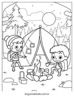 Kamp boyama sayfası – okul öncesi, evde etkinlik