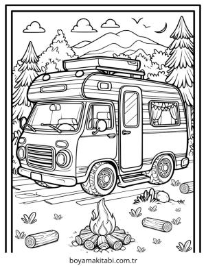 Kamp boyama sayfası – eğlenceli etkinlik, el becerilerini geliştirir