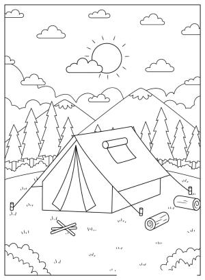 Kamp boyama sayfası,  coloring page, , Camping Area Landscape