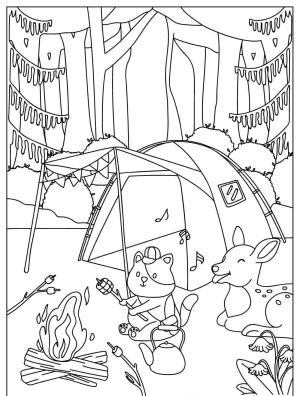 Kamp boyama sayfası,  coloring page, , Animal Camping Summer