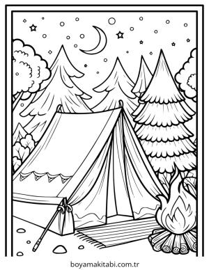 Kamp boyama sayfası – kolay boyama, eğitici aktivite