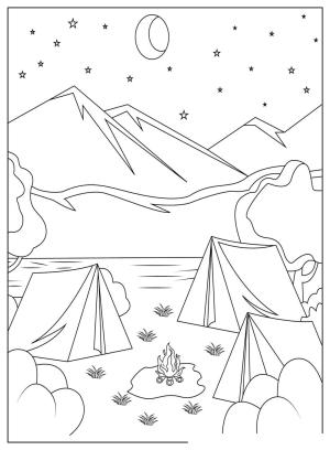 Kamp boyama sayfası,  coloring page, , Camping Night