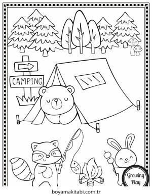 Kamp boyama sayfası – eğitici aktivite, yaratıcılık