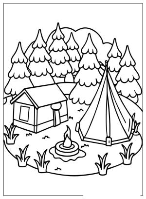 Kamp boyama sayfası,  coloring page, , Camping Corner