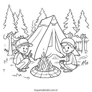 Kamp boyama sayfası – evde etkinlik, ücretsiz yazdır