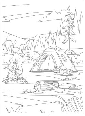 Kamp boyama sayfası,  coloring page, , Camping Scenery