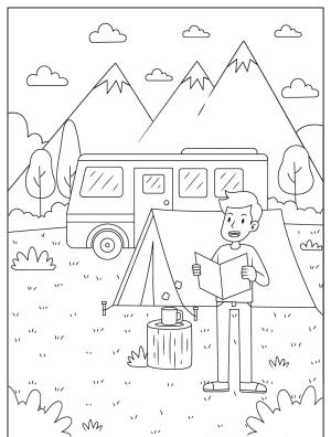 Kamp boyama sayfası,  coloring page, , Boy Going Camping