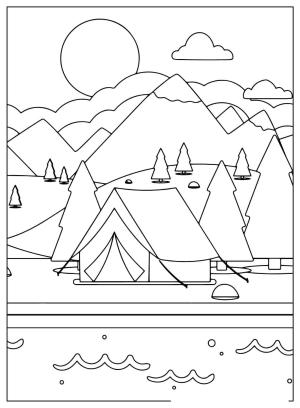 Kamp boyama sayfası,  coloring page, , Camping Area Nature Landscape