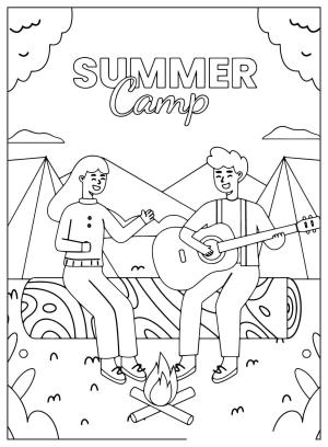Kamp boyama sayfası,  coloring page, , Girl And Boy Going Camping