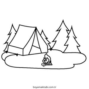 Kamp boyama sayfası – keyifli zaman, renkli çizimler