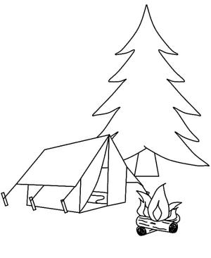 Kamp boyama sayfası,  coloring page, , Camping Tent With Camp Fire