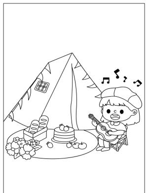 Kamp boyama sayfası,  coloring page, , Happy Girl Camping
