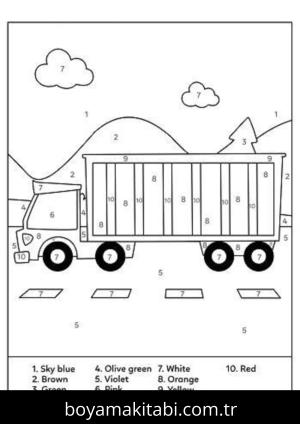 Kamyon boyama sayfası – renkli çizimler, okul öncesi