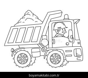 Kamyon boyama sayfası – basit çizim, kolay boyama