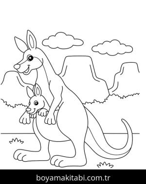 Kanguru boyama sayfası – renkli çizimler, okul öncesi