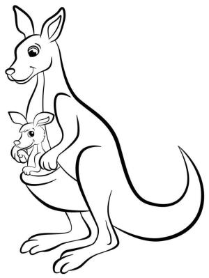 Kanguru boyama sayfası, kangaroos coloring page, Basit Kanguru Anne ve Bebek, 