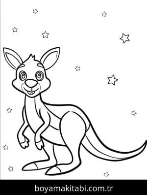 Kanguru boyama sayfası – çizgi film temalı, basit çizim